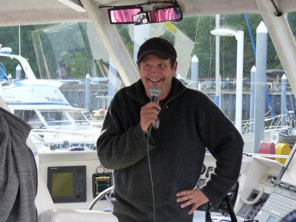 Captain Glen addresses the passengers on the Fjord Express to Juneau
